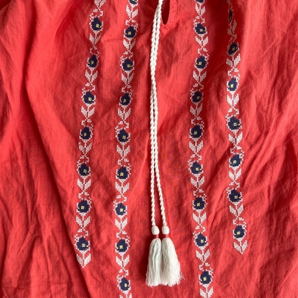 Abercrombie & Fitch Vintage Women Top Embroidered Peasant Hippie Boho Tassel XL - Picture 3 of 7